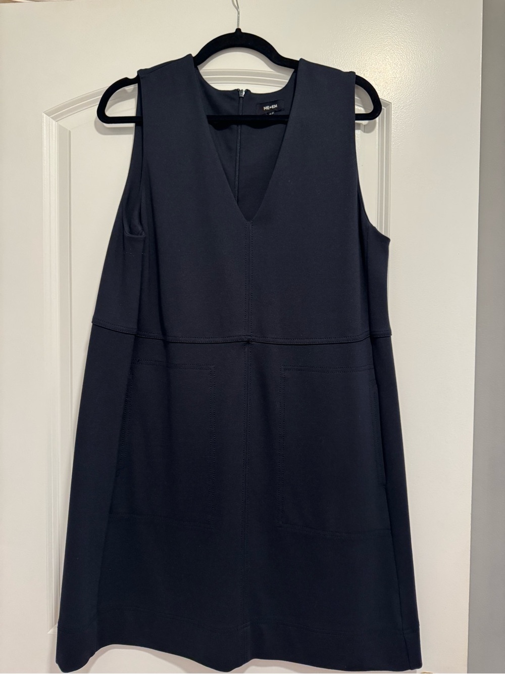 ME+EM Sleeveless V-Neck Shift Dress in Navy